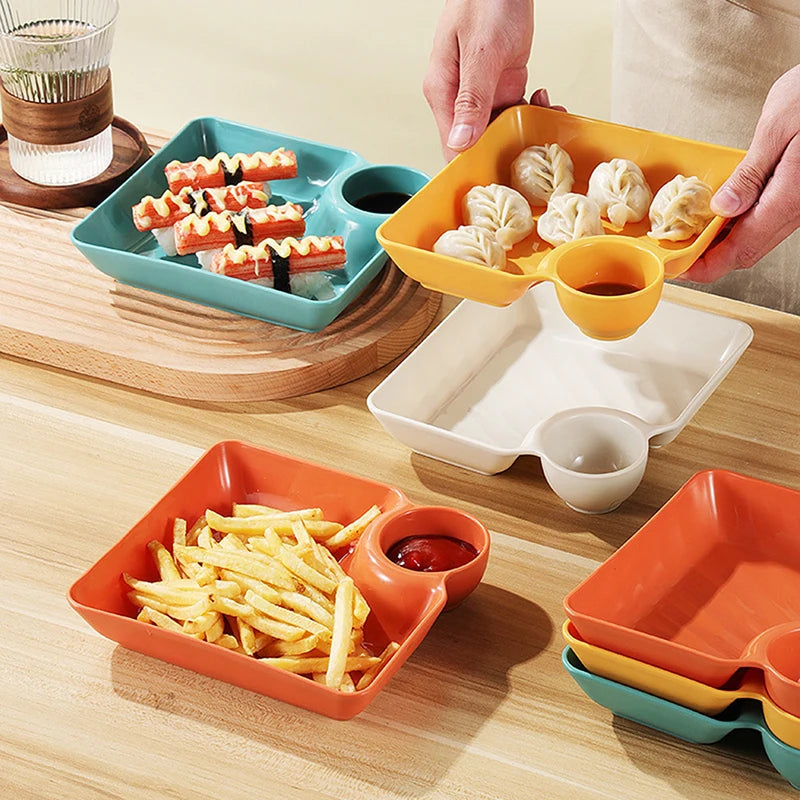 Large Square Dumpling Plate with Vinegar Space Snack Platter Creative Separated Divided Tray Tableware christmas tableware