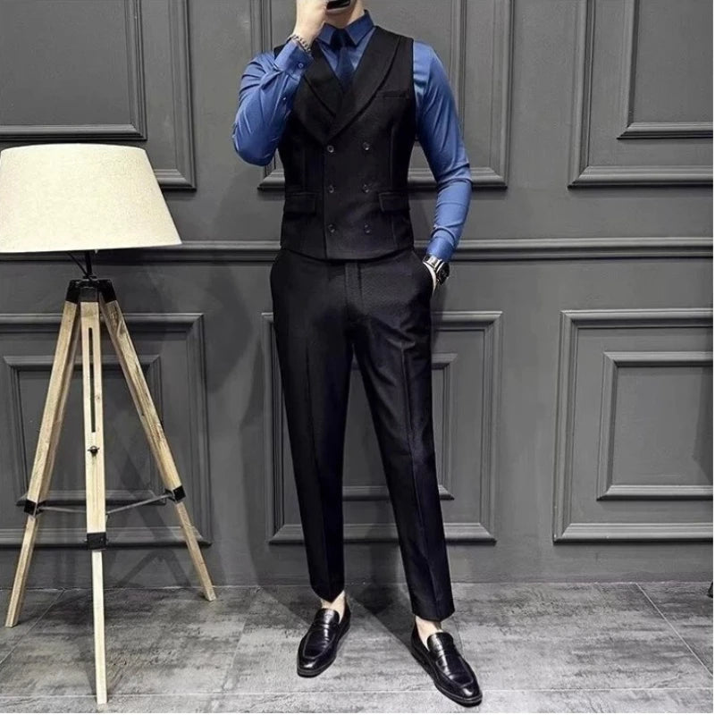 Men's Business Suit Vest Men's Plaid Slim Fit British Fashion Casual Horse Clip Formal Suit Vest