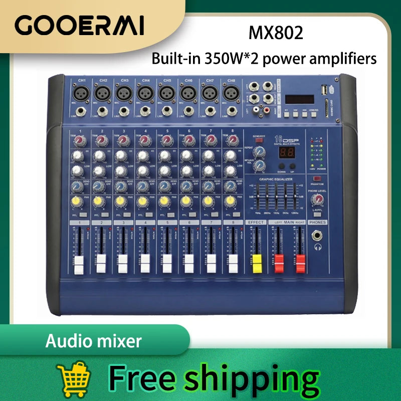 GOOERMI MX602 Mixer 6 Channel DJ Audio Mixer USB Interface Controller Power Mixer Amplifier For Stage Studio Recording Singing