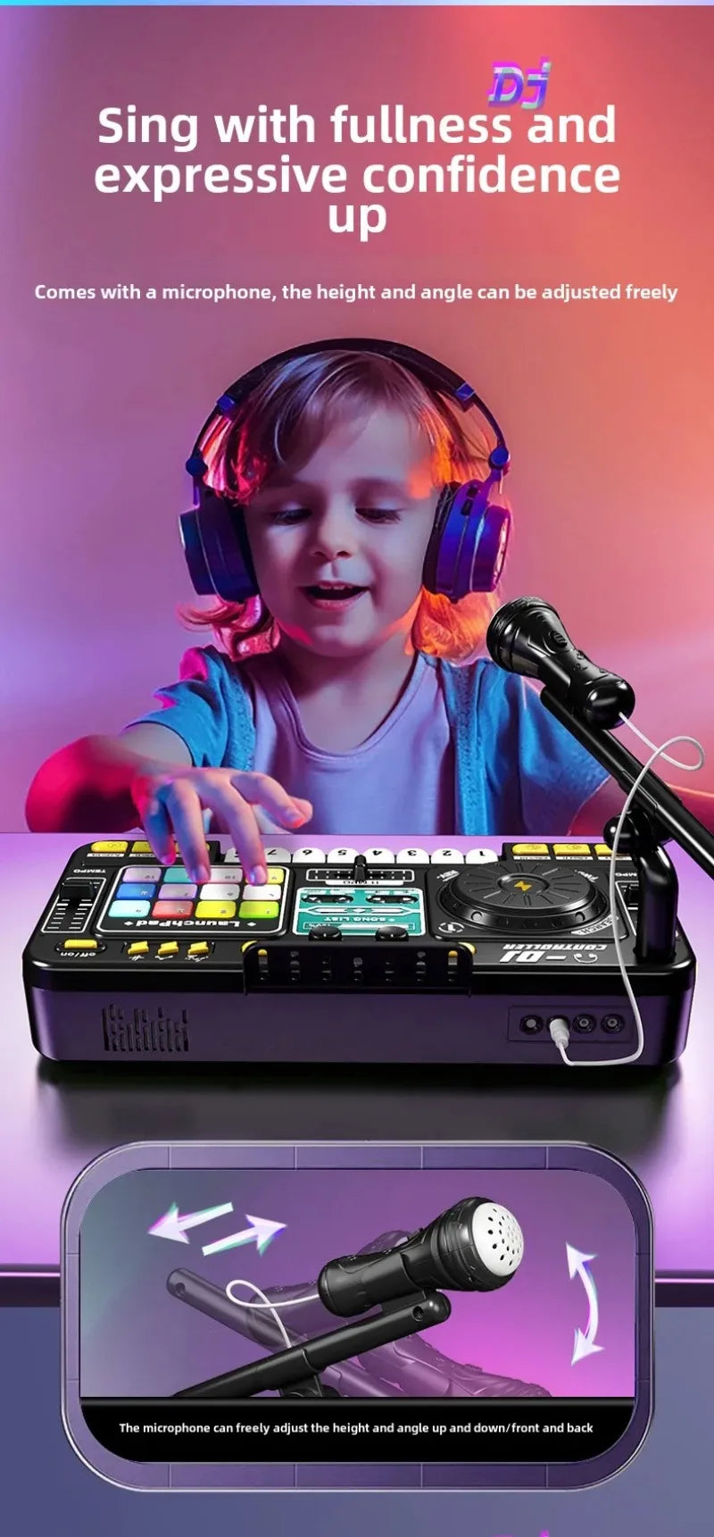 Kid DJ Mixer with Microphone Multifunctional Electronic Piano Keyboard Bluetooth DJ Turntable Controller Kid Musical Instrument