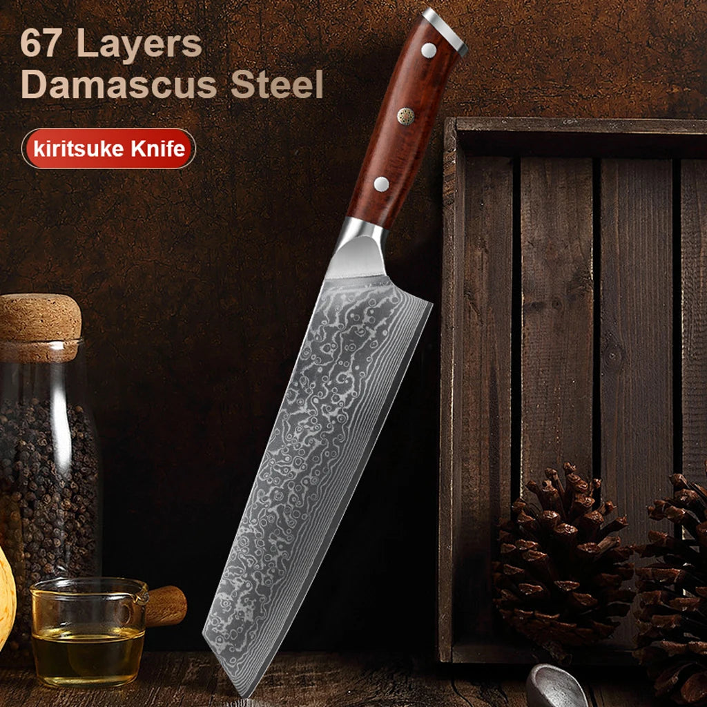 8.5" Kiritsuke Knives 67 Layers Damascus Steel Sharp Blade Chef Knife Meat Cutting Kitchen Cooking Tools with Rosewood Handle