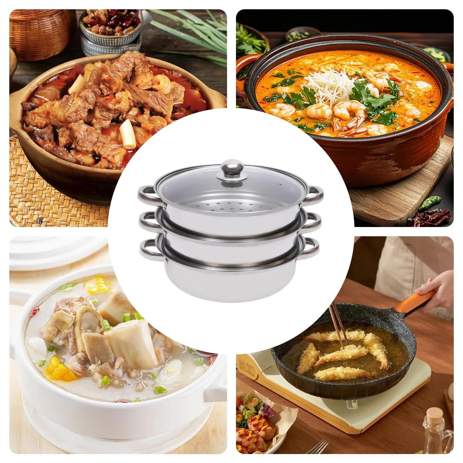 Steamer Pot for Cooking, Glass Lid Multi-Functional Stainless Steel Kitchen Cooking Steamer for Family Gathering Meal Prep