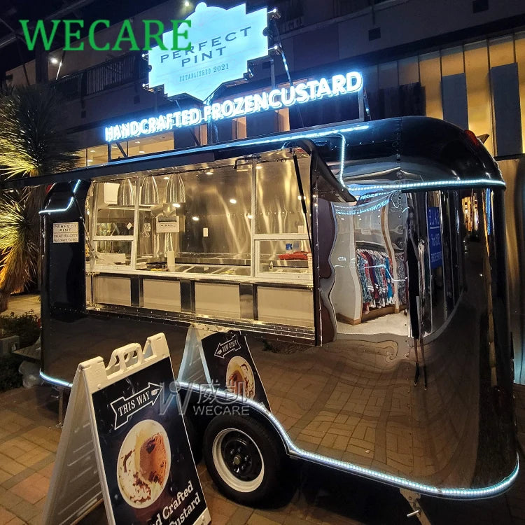 Mobile Restaurant Catering Trailer Fully Equipped Stainless Steel Coffee Shop Bar Taco Pizza Food Truck Full Kitchen