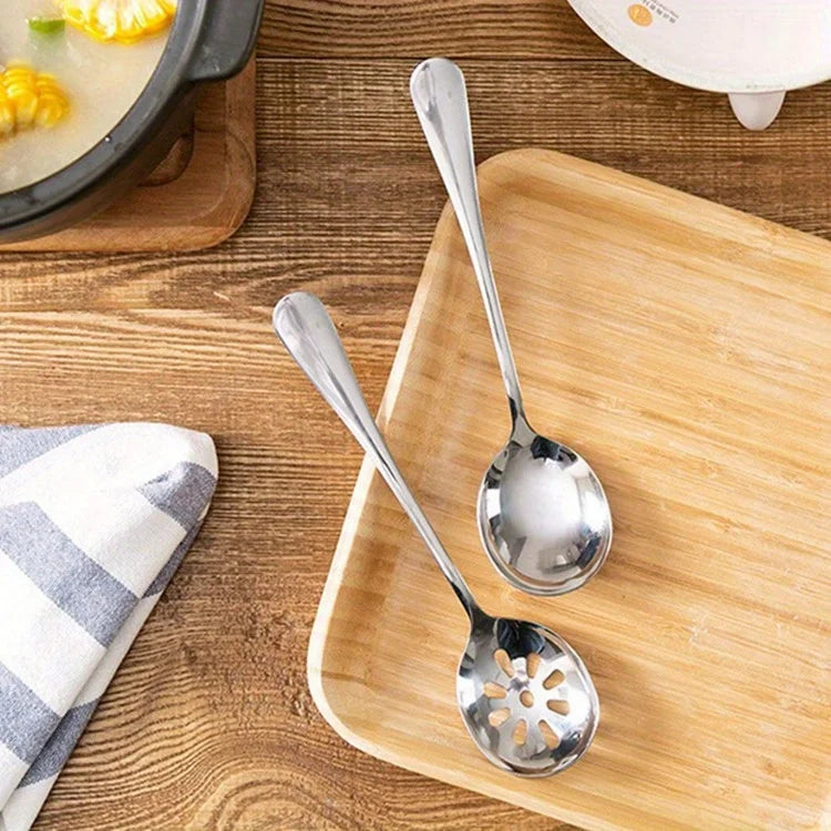 1pc Serving Spoon, Slotted Spoon, Stainless Steel Buffet Restaurant Dinner Spoon, Party Banquet Dining Utensils, Silvery