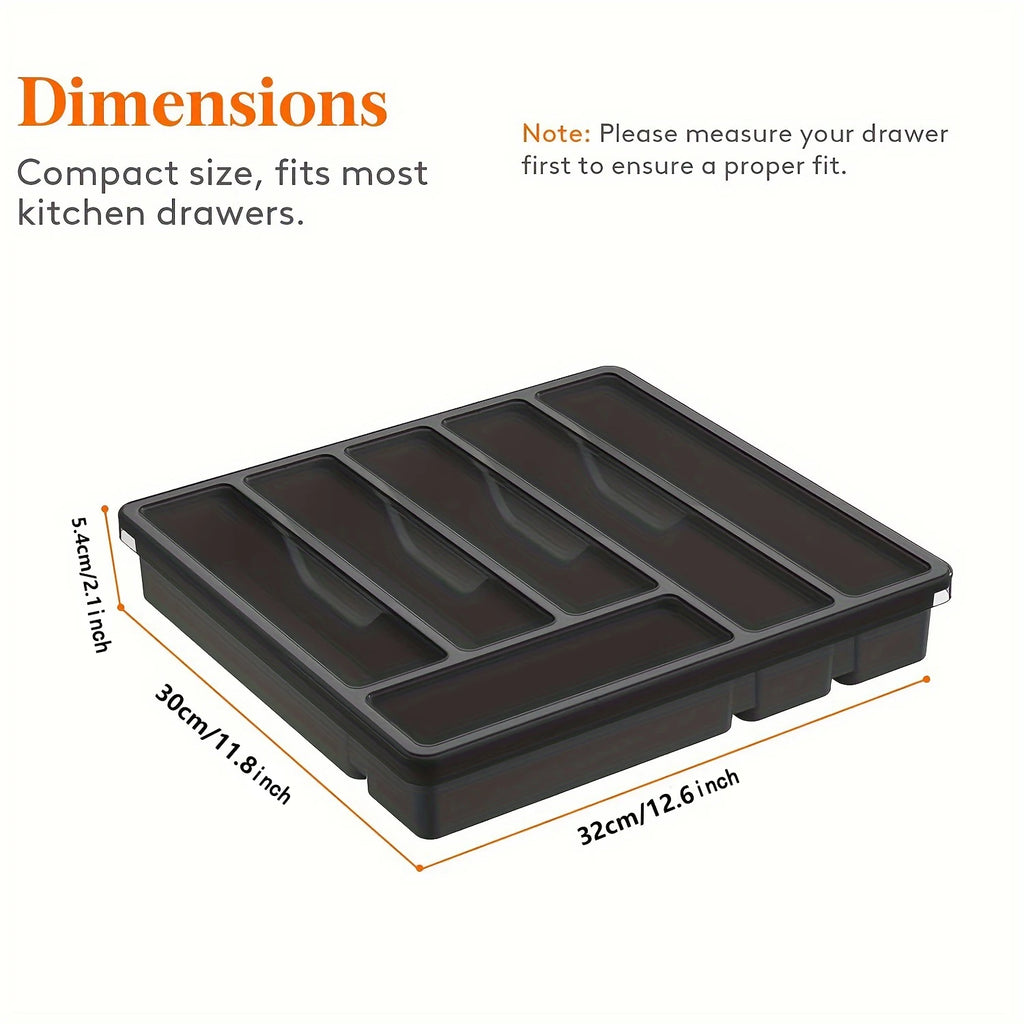 Silverware Organizer with Lid, Covered Utensil Tray for Kitchen Drawer and Countertop, Plastic Cutlery and Flatware Storage Box