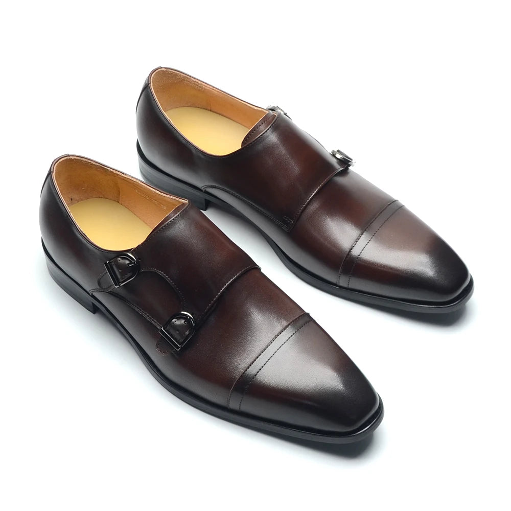 Luxury Men's Business Dress Shoes Genuine Leather Monk Strap Buckle Handmade Italian Brown Black Office Suit Formal Shoes Man