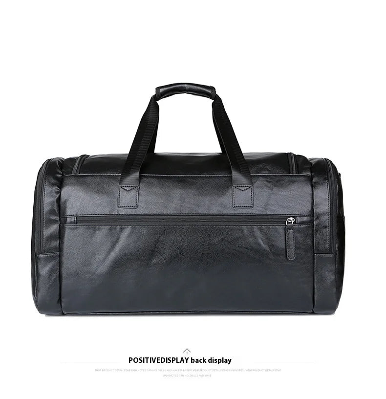 Geestock Business Men PU Leather Gym Duffel Bag Large Capacity Sports Travel Tote Handbag For Male Fitness Vintage Luggage Bag