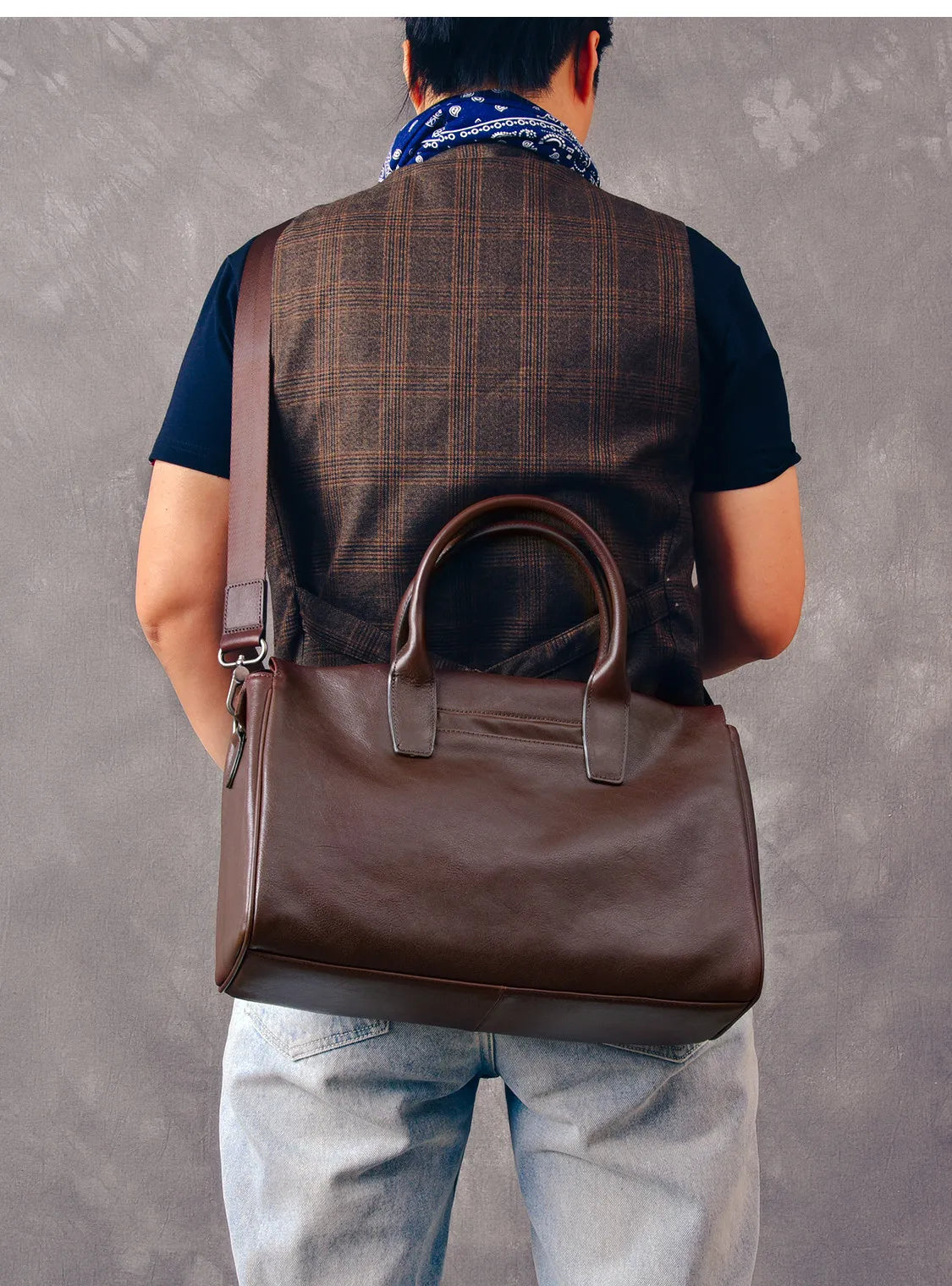 Business vintage genuine leather men's briefcase organizer designer handmade real cow leather women's handbag work postman bag