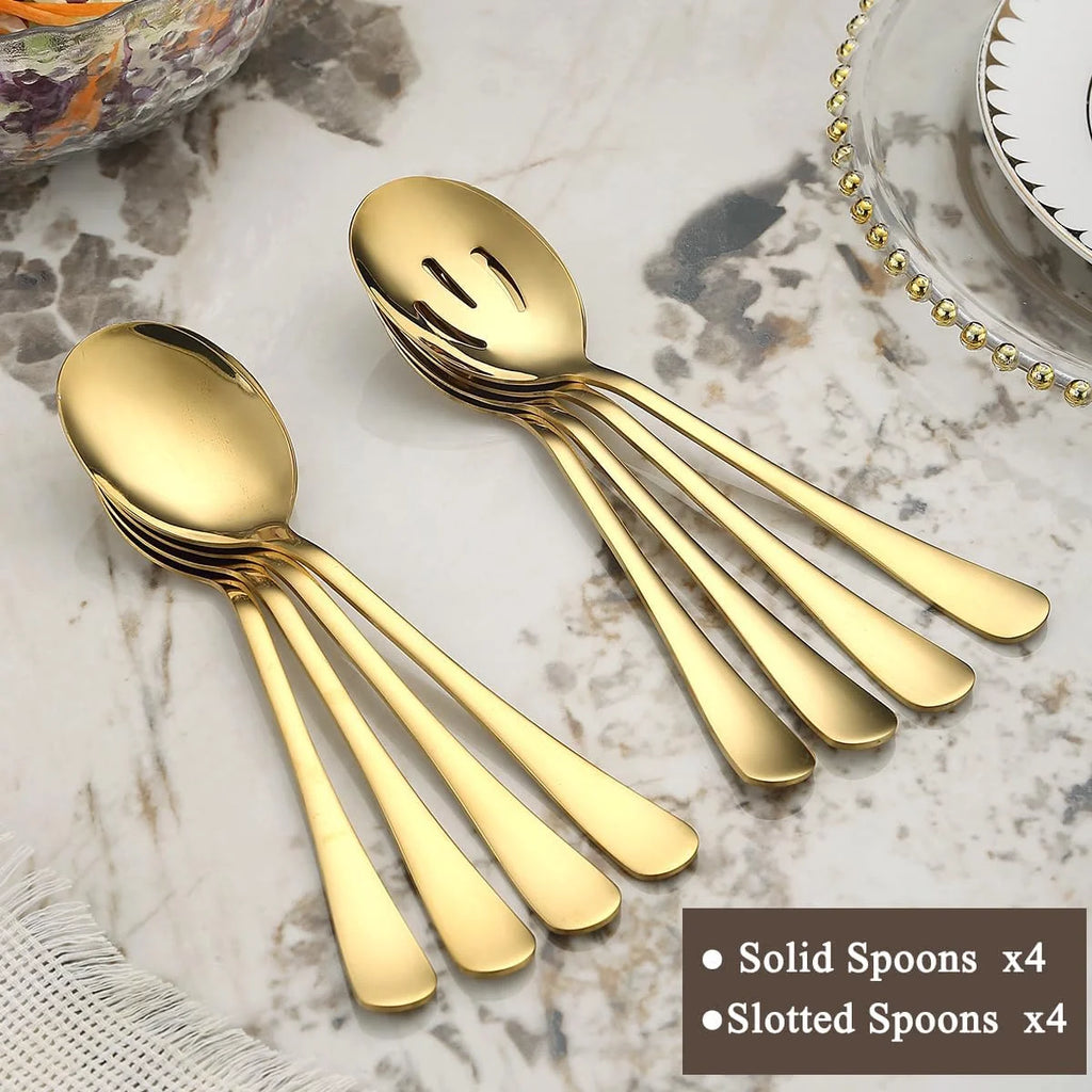 Serving Set Serving Spoons and Slotted Spoons, Stainless Steel Buffet Utensils, Banquet Spoons, Dishwasher Safe, Kitchen