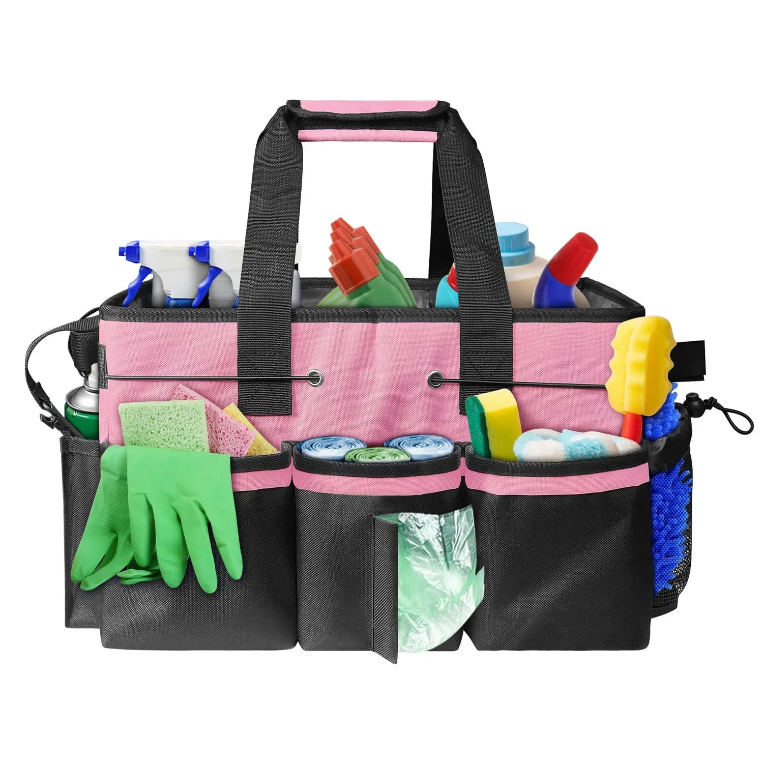 Large Cleaning Supplies Organizer with Handle Kitchen Cleaning Supplies Storage Bag Detachable Divider for Cleaners Housekeepers