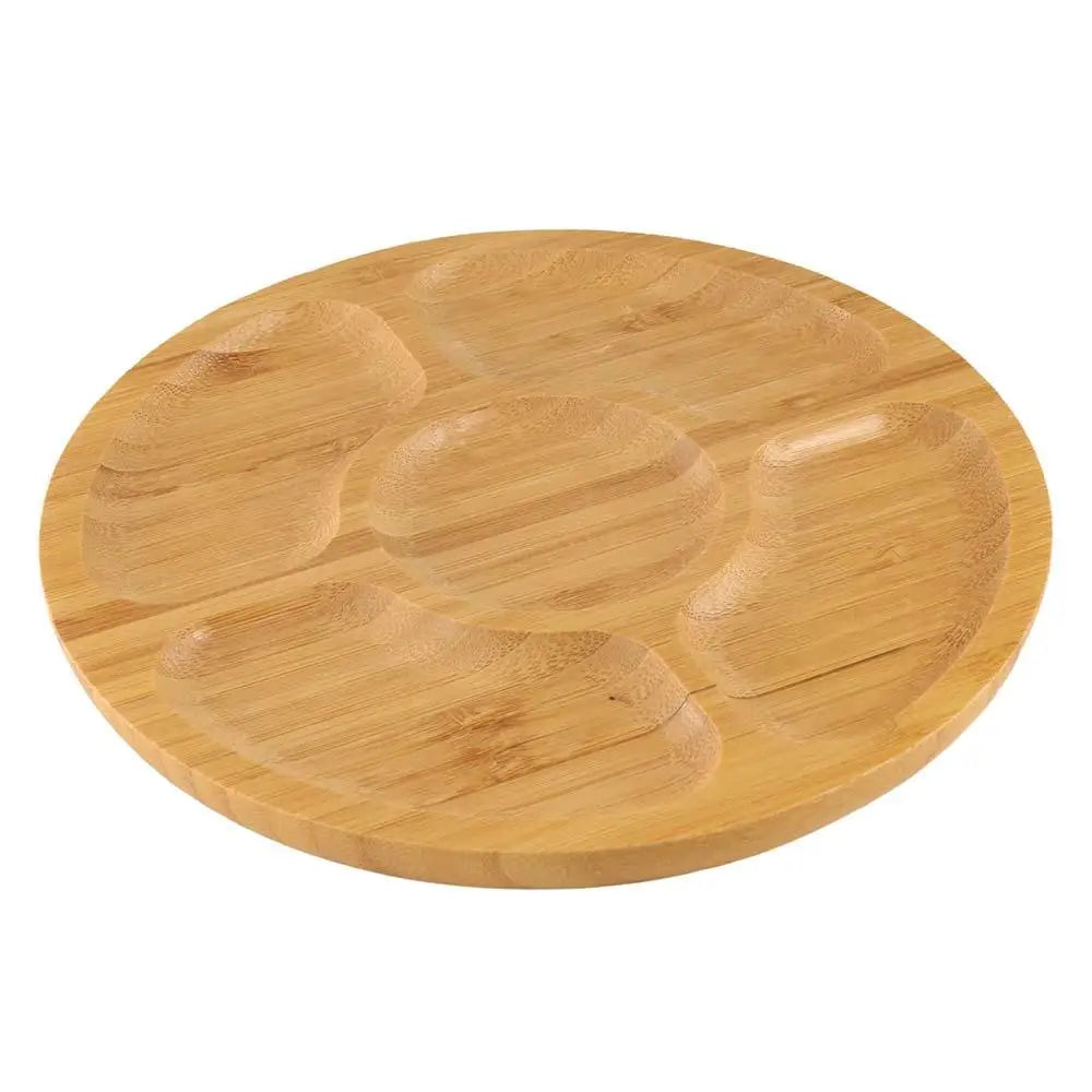 Party Dishes 5 Compartments Round Snack Plate Bamboo 20/25/30cm Divided Serving Trays Appetizer Tray Fruit Platter Hotel