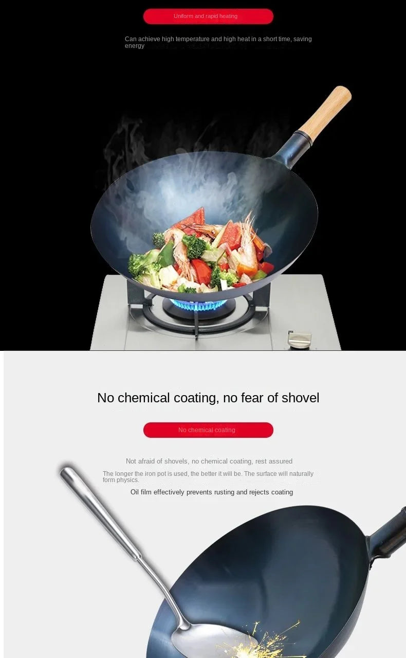 Carbon Steel Wok,12.6" Round Bottom Woks Pan Uncoated Nonstick Pot,Pre-Seasoned Chinese Wok Kitchen Cookware for Gas Cooktops
