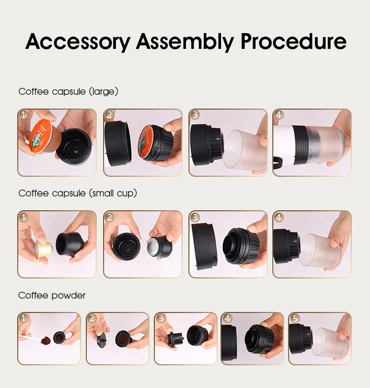 Portable Wireless Electric Espresso Coffee Machine For Travel &Car &Home Camping Coffee Maker 3-in-1 Capsule Powder Coffee Maker