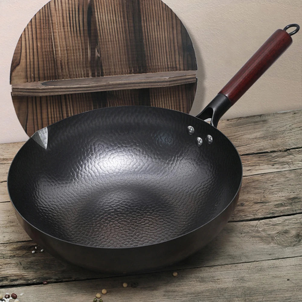 Pure Iron wok cast iron pan Non-coated Pot General use for Gas and Induction Cooker 32cm Chinese Wok Cookware Pan