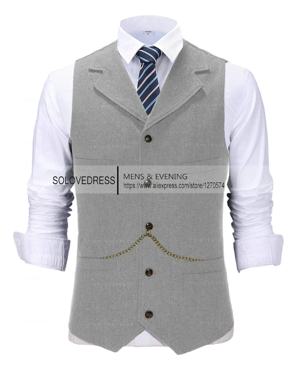 Business Mens Suit Vest Lapel V Neck Wool Herringbone Casual Brown Waistcoat Casual Formal Groomsman Jacket For Wedding