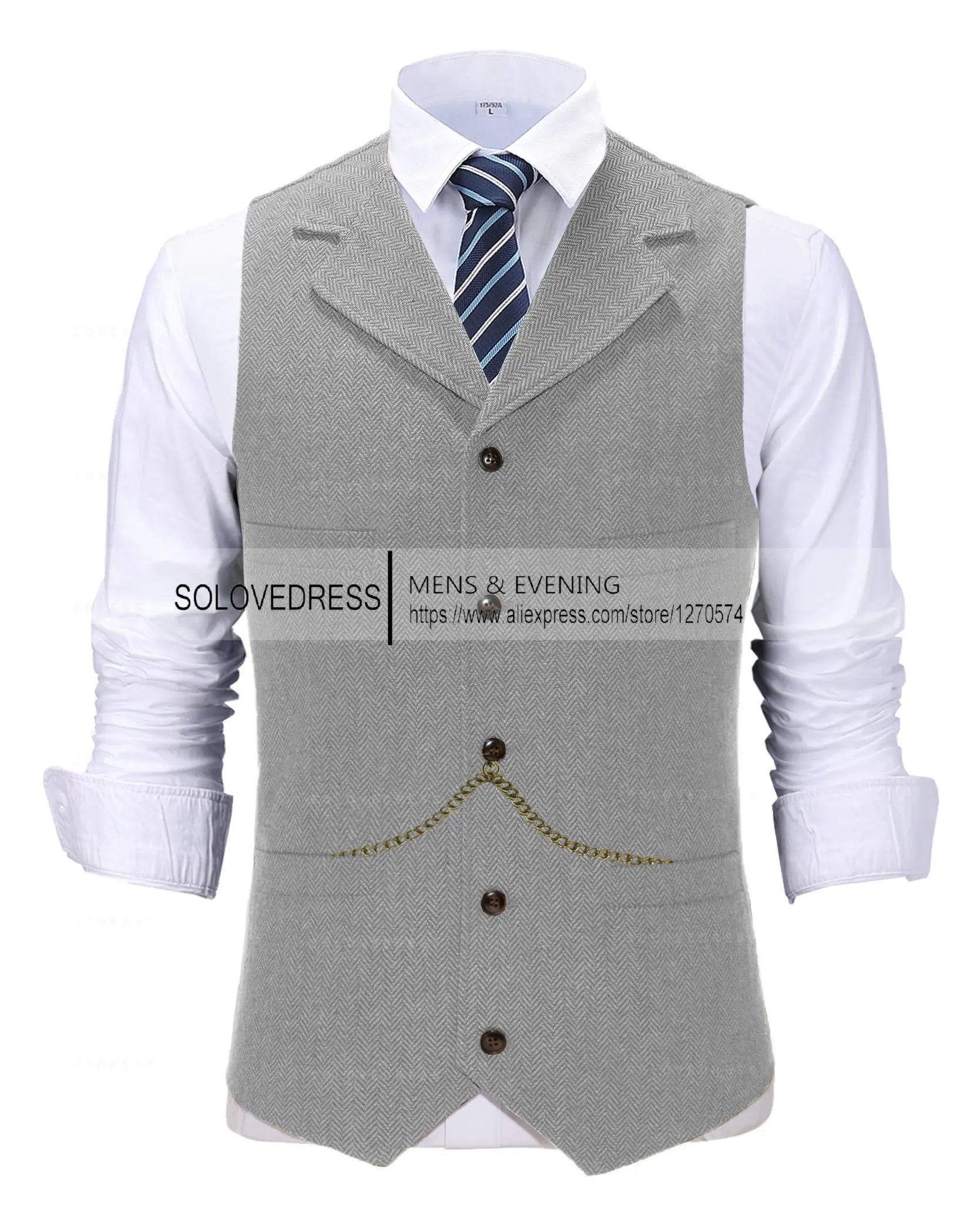 Business Mens Suit Vest Lapel V Neck Wool Herringbone Casual Brown Waistcoat Casual Formal Groomsman Jacket For Wedding