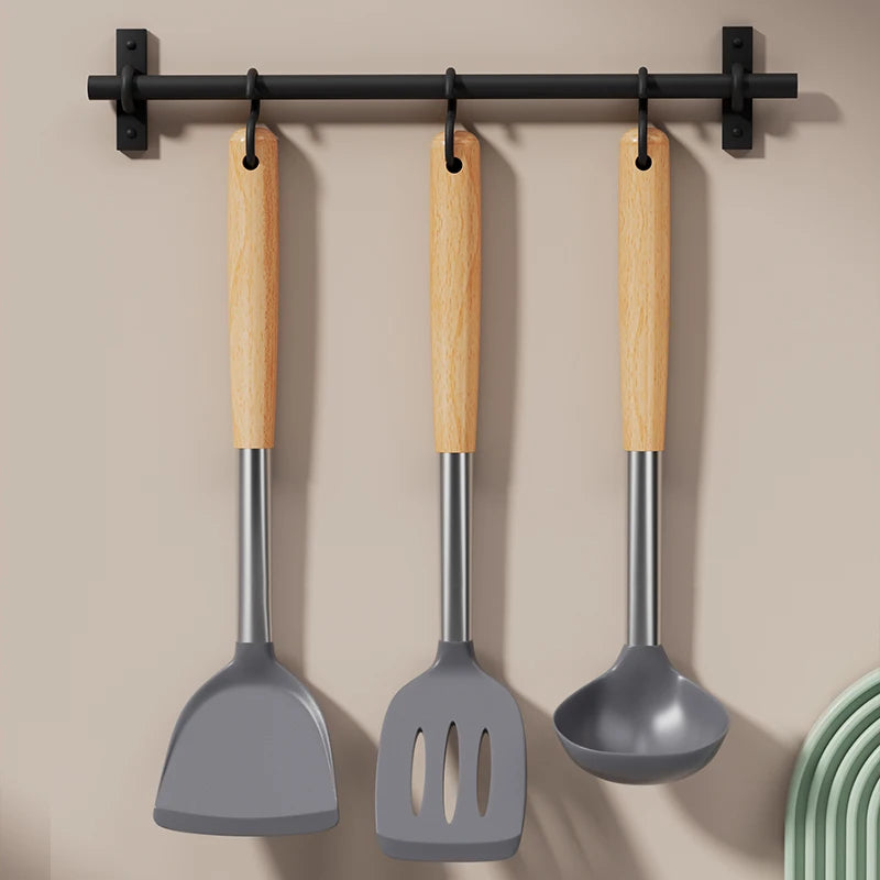 Silicone Cooking Utensil Set Heat Resistant Non Stick Cookware Spatula Shovel Kitchenware Measuring Spoons Baking Tool Set