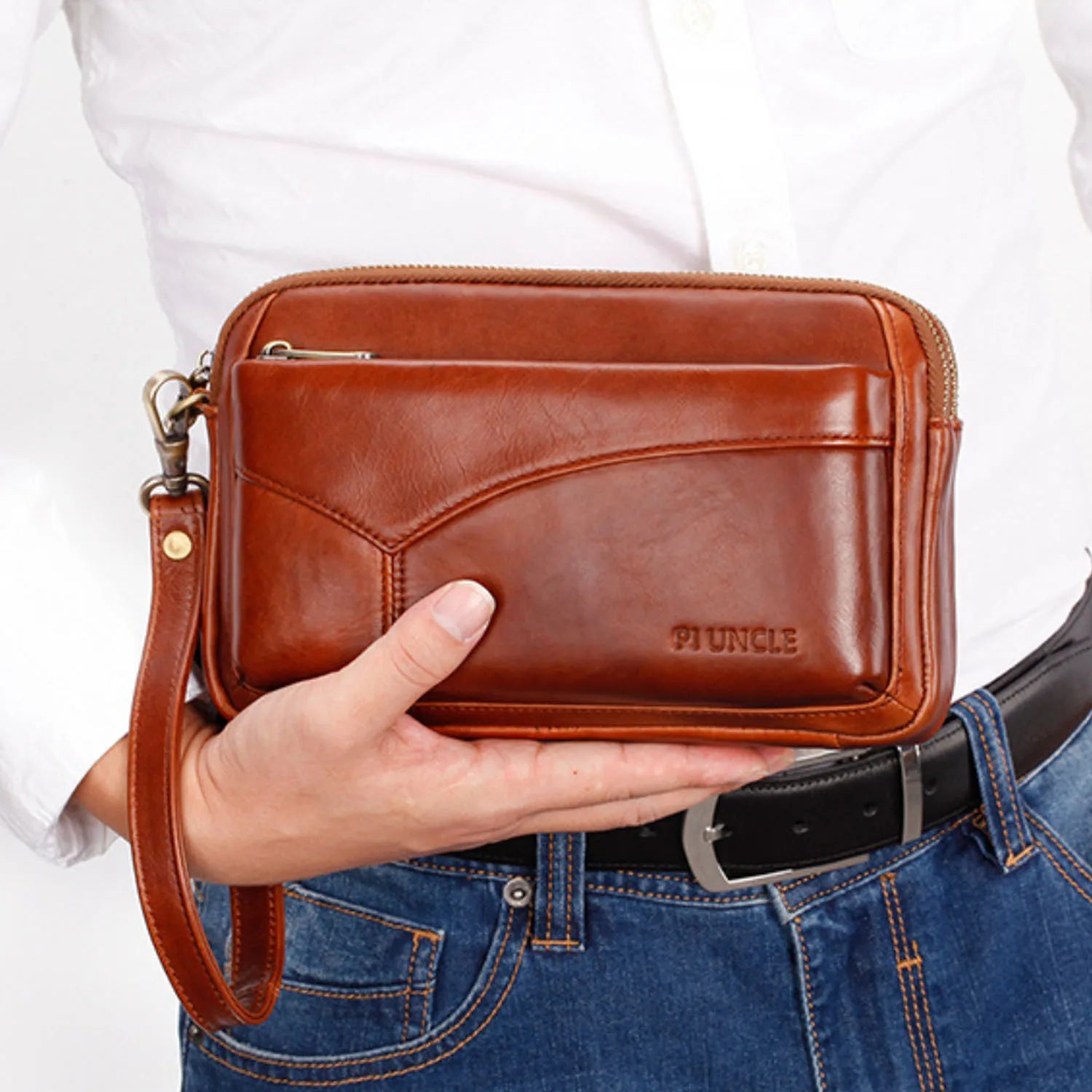 Men's Genuine Leather Fashion Business Clutch Bag, Stylish Retro Wristlet, Coin Purse, Wallet, Work Handbag, Mobile Phone Day Bag, Daily Commute Gift for Husband