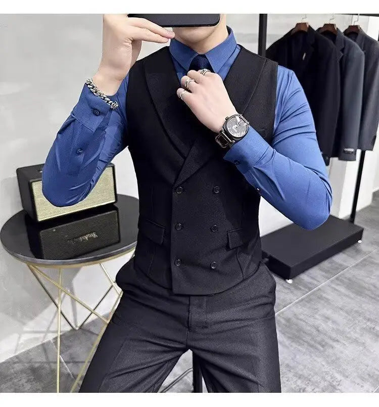 Men's Business Suit Vest Men's Plaid Slim Fit British Fashion Casual Horse Clip Formal Suit Vest