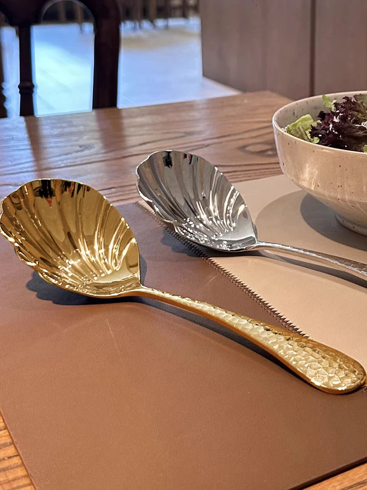 2Pcs Shell-Shaped Serving Spoons 18/10(304) Stainless Steel Vegetable Spoons 8.8inch (Approximately 22.5cm) Large Fan-Shaped Soup Spoons, Suitable for Family Christmas Parties, Restaurant Buffets, and as Gifts