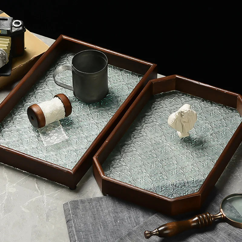 Table Organizer Tray Storage Tray Walnut Wood Tray For Cutlery Serving Spoons Cooking Utensils Teapot Teacup Snack ﻿Tray