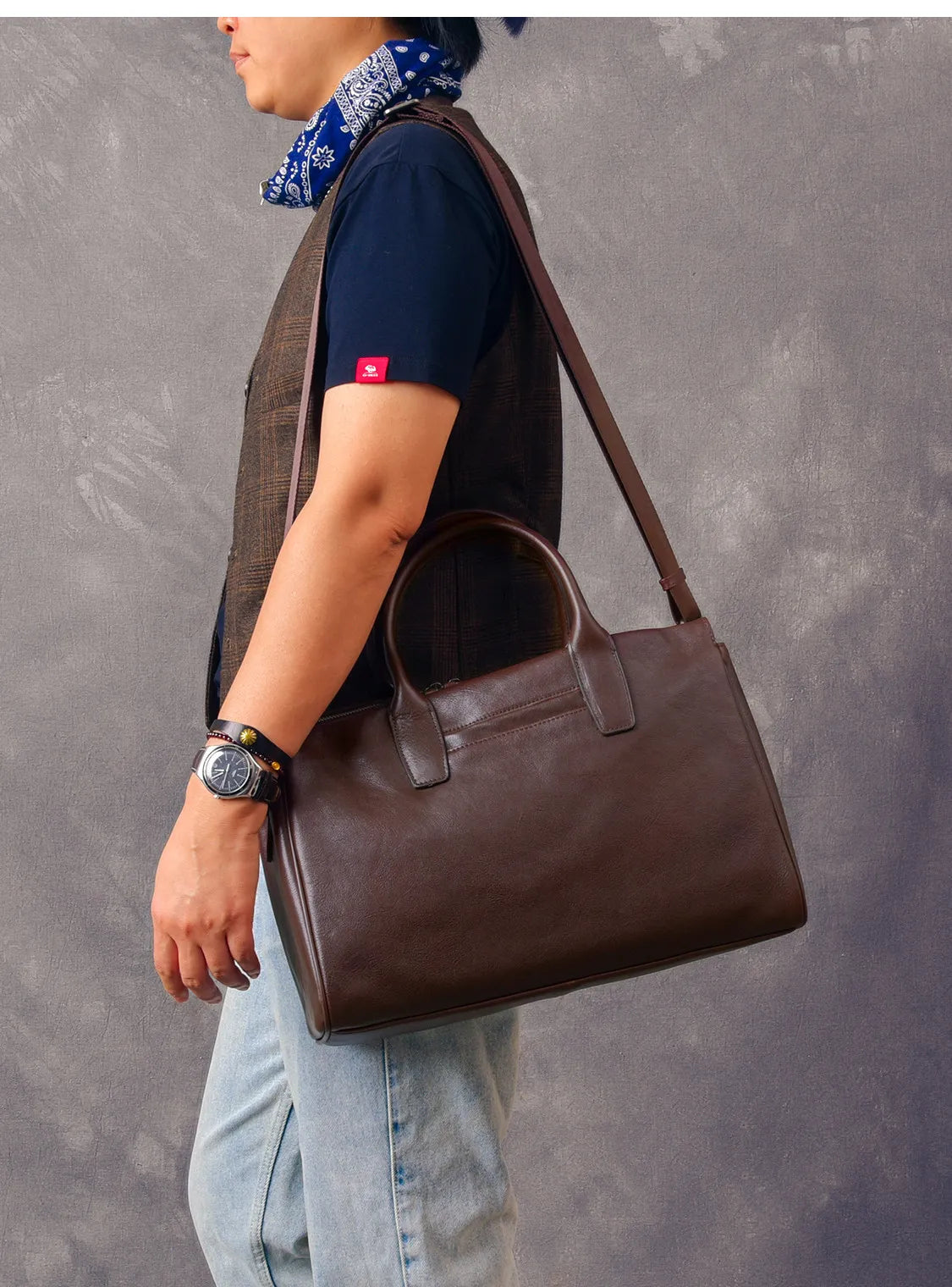 Business vintage genuine leather men's briefcase organizer designer handmade real cow leather women's handbag work postman bag