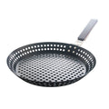 Grilling Skillet Non-stick Metal Folding Wooden Handle with Holes Removable Handle for Outdoor Grill Topper Barbecue Pan