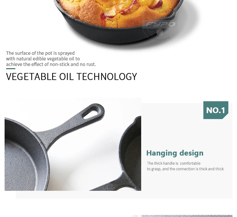 Cast Iron Skillet 14/16/20cm Frying Pan Iron Cookware Omelette Pancake Pot Oven Safe, Camping Cookware for Stove & Grill Use