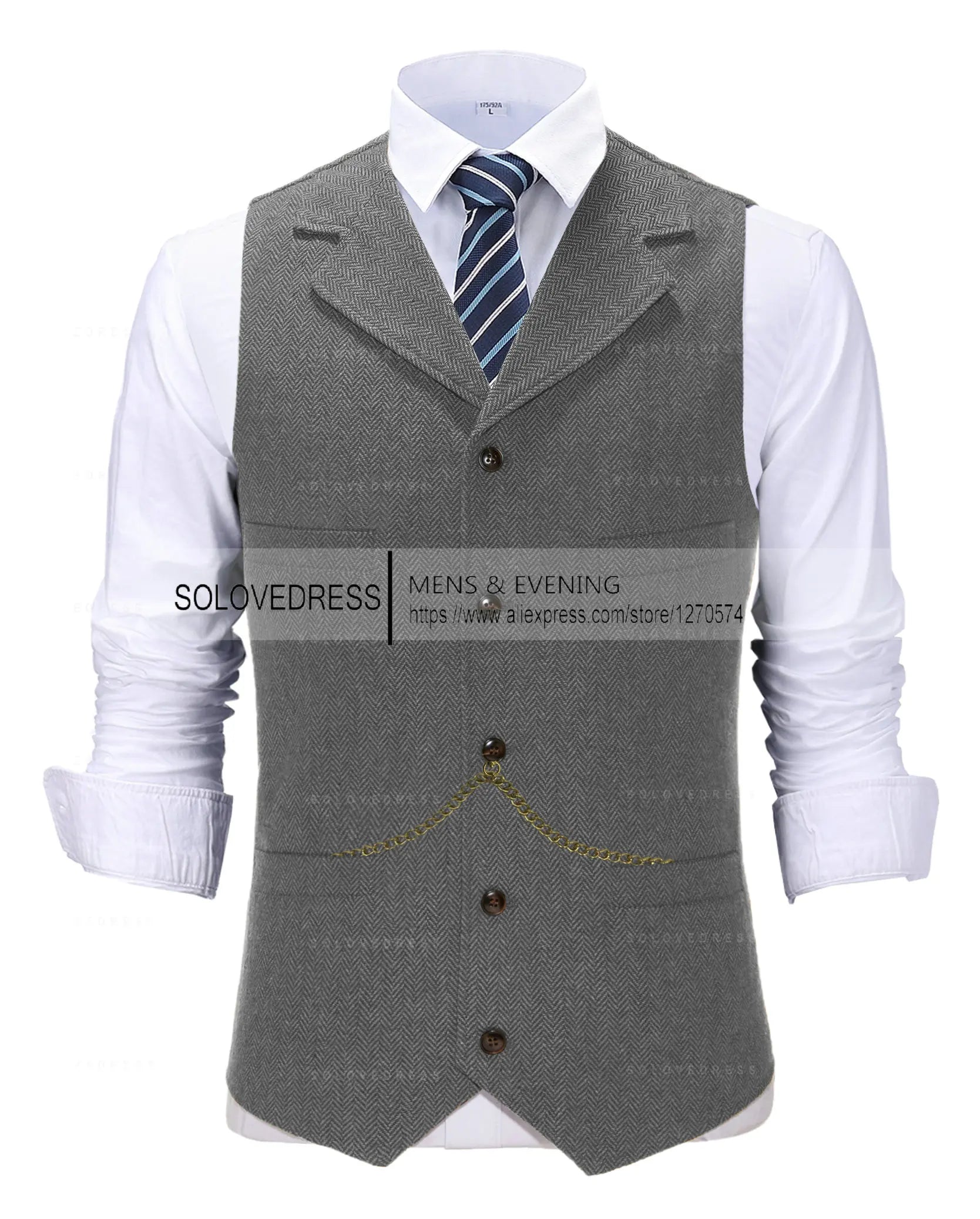 Business Mens Suit Vest Lapel V Neck Wool Herringbone Casual Brown Waistcoat Casual Formal Groomsman Jacket For Wedding