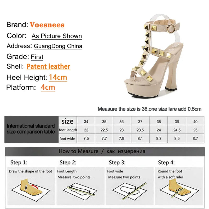 New Rivet Designer High Heels 2025 Fashion Thick Platform Club Women Pumps Sexy Summer Models Sandals White Black Red Woman Shoe