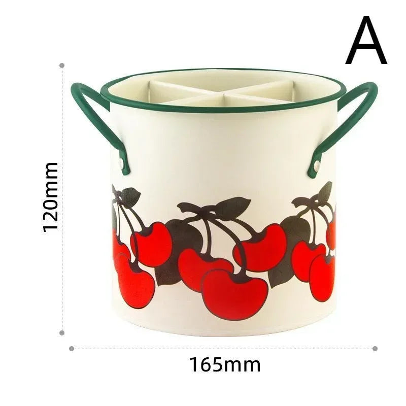 Retro Tableware Storage Bucket Draining Rack with Divider Kitchen Knife and Fork Storage Box Home Decoration for Kitchen Tools