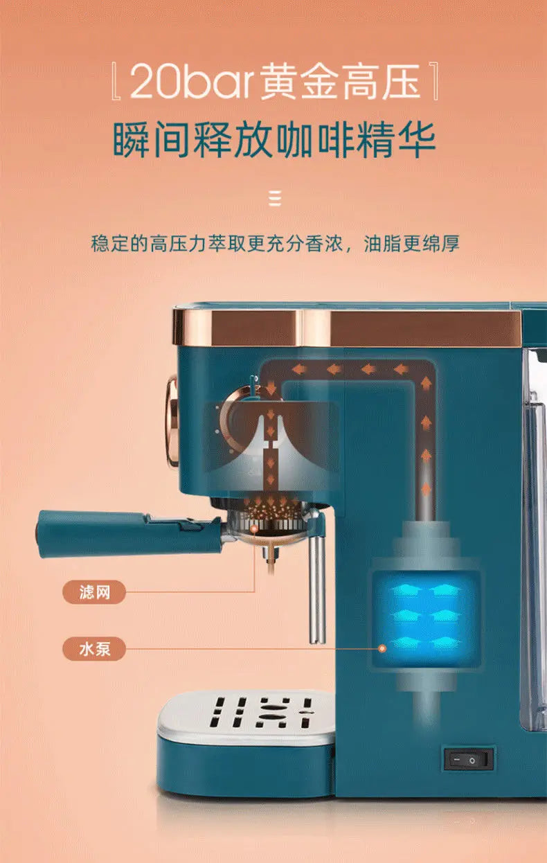 Coffee machine Household Italian high pressure steam beating milk foam grinding beans freshly brewed coffee coffee machine new