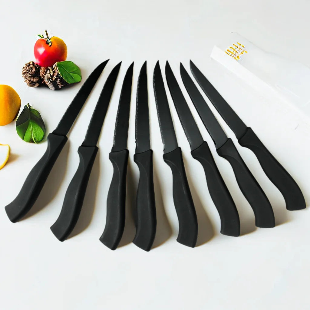Steak Knives Set 4/6/8Pcs Black Matte Comfort Handle Paring Knives German Stainless Steel Serrated Non Stick  Dishwasher Safe