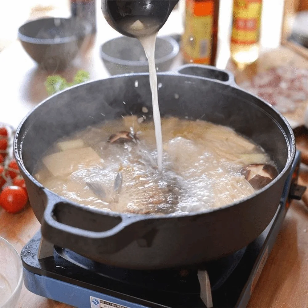 Kitchen Cookware Non-Stick Cast Iron Skillet Flat Bottomed Double Handle Frying Pan Thickened Non-coated Wok Outdoor
