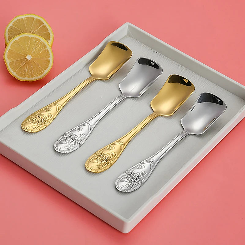 17 Cm Flat Bottom Spoon Stainless Steel Square Dinner Spoons Stirring Spoon Long Handle Drink Spoon For Ice Cream Dessert