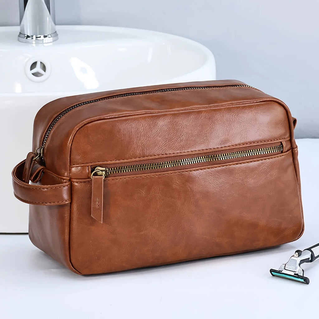 Men Business Travel Wash Toiletry Bag Waterproof PU Leather Bathroom Shaving Tools Organizer Bag Makeup Pouch Women Cosmetic Bag