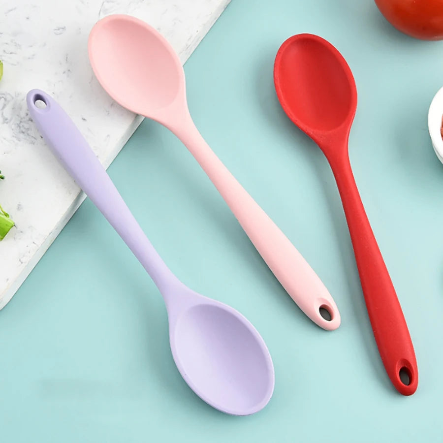 Long Handle Silicone Serving Spoons Rice Salad Mixing/ Stirring Kitchen Spoon Heat Resistan Silicone Teaspoon