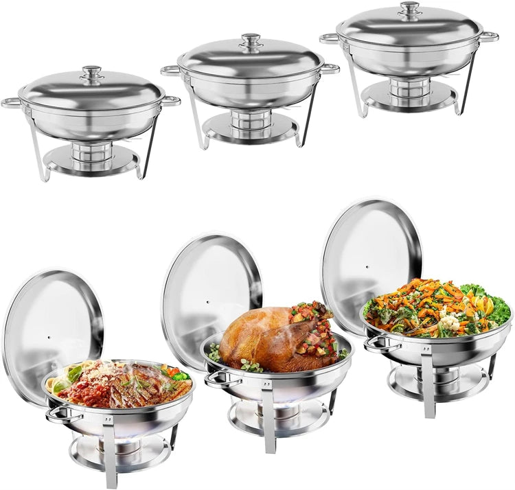 Chafing Dish Buffet Set 5QT Stainless Steel Round Chafing Dishes for Buffet With Lid Buffet Servers and Warmers for Party