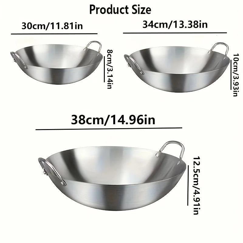 1PCS Large Stainless Steel Wok, Uncoated Thick High-Quality Durable Chef'S Pan with Dual Handles, Easy to Clean for Commercial