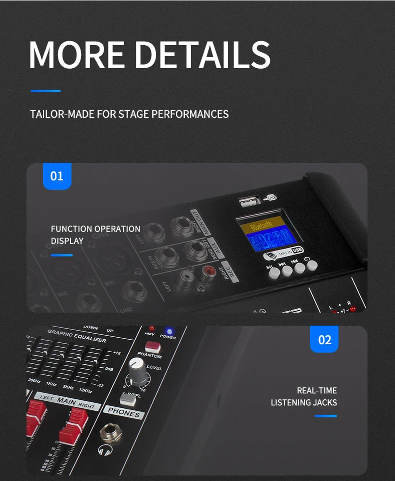 DJ Audio Mixer Amplifier 4 Channel 500w Stage Equipment Computer Digital Mixer Mobile Bluetooth DJ Mixer for PC Performance