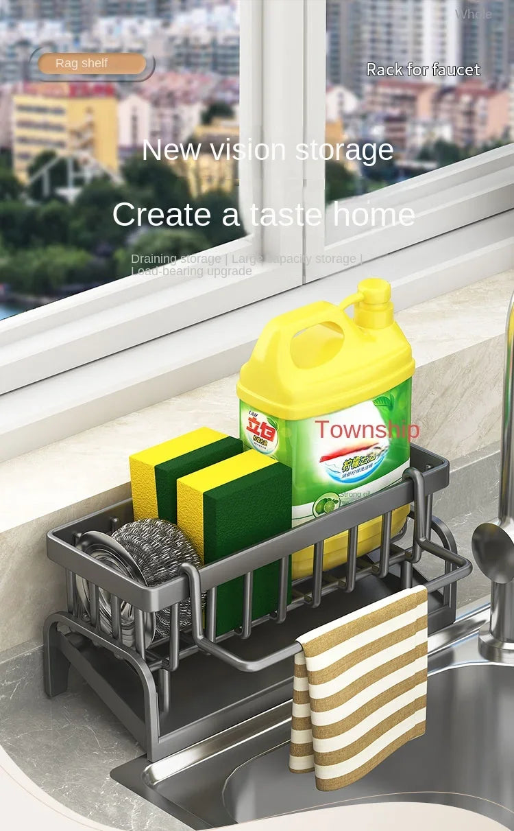 Kitchen Sink Storage Rack, Draining Organizer for Cleaning Cloth, Sponge & Detergent, Household Sink Shelf