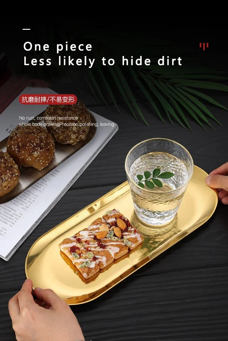 Stainless Steel Gold Dining Plate Dessert Plate Nut Fruit Cake Tray Snack Kitchen Plate Western Steak Kitchen Plate Dish
