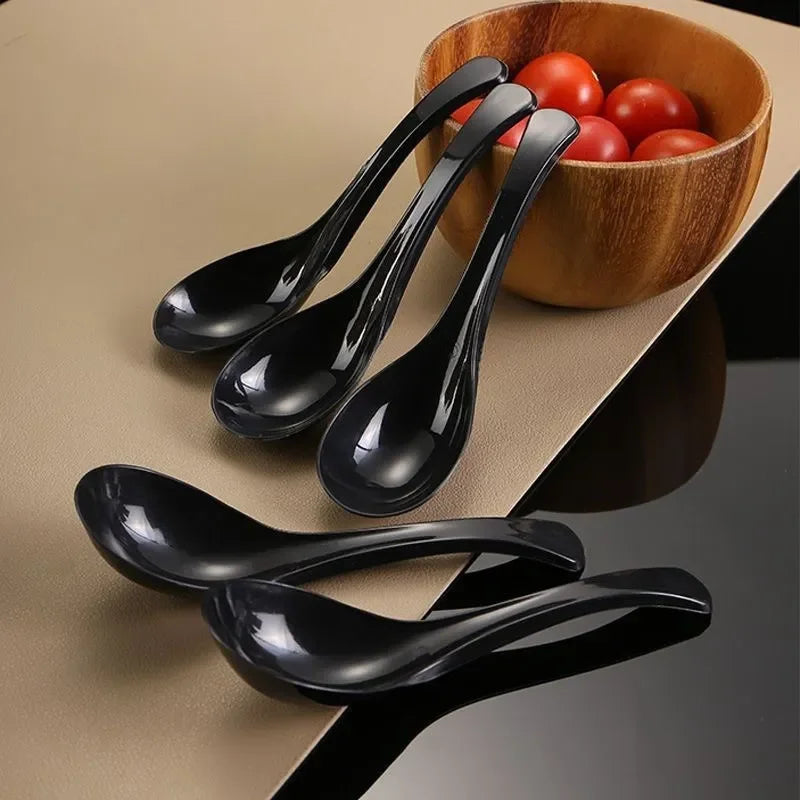 6 black spoons, suitable for soups, desserts - suitable for family gatherings, birthday parties, outdoor camping picnics, etc