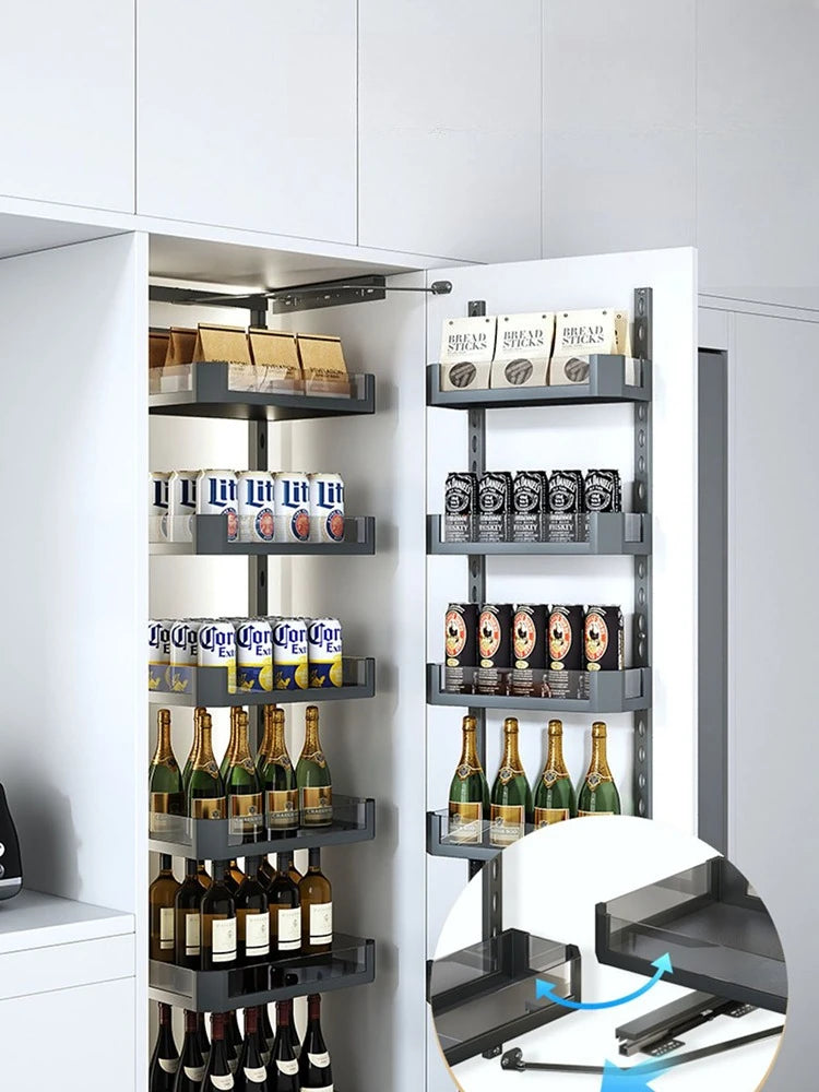 6 Layers Kitchen High Cabinet Storage Rack Snack Cabinet Kitchen Hidden Storage Cabinet Pull Out Basket Organization Furniture