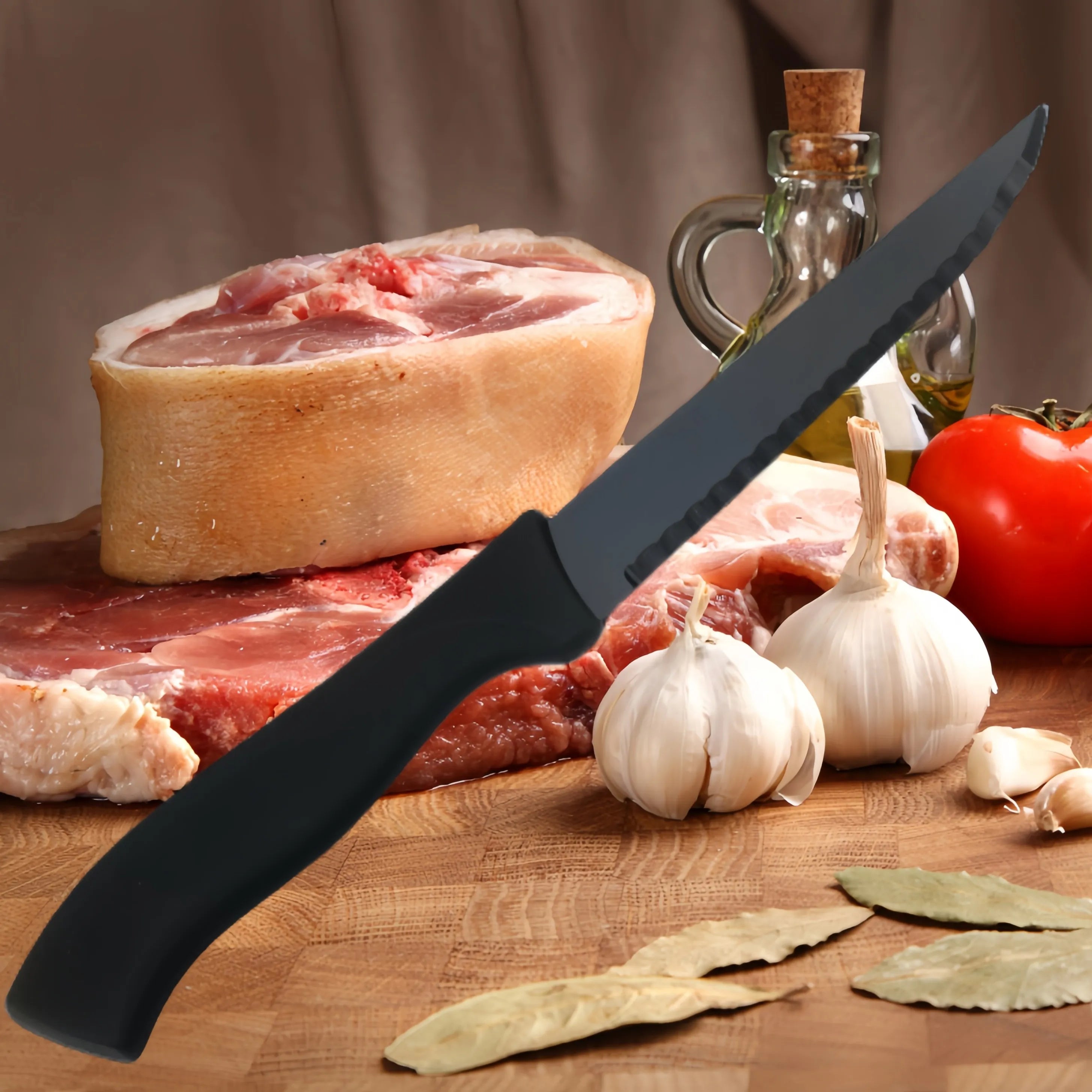 Steak Knives Set 4/6/8Pcs Black Matte Comfort Handle Paring Knives German Stainless Steel Serrated Non Stick  Dishwasher Safe