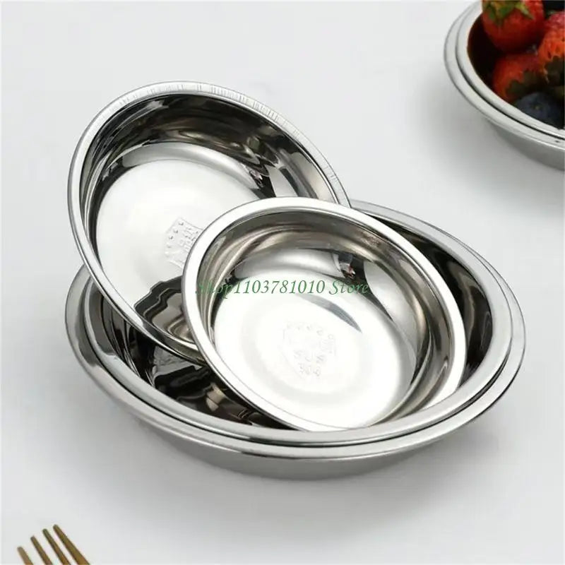 U55D 4Pcs Stainless Steels Serving Dishes Round Sauce Dipping Bowl Fruit Dessert Plate Serving Tray Flat Plate Dinnerware