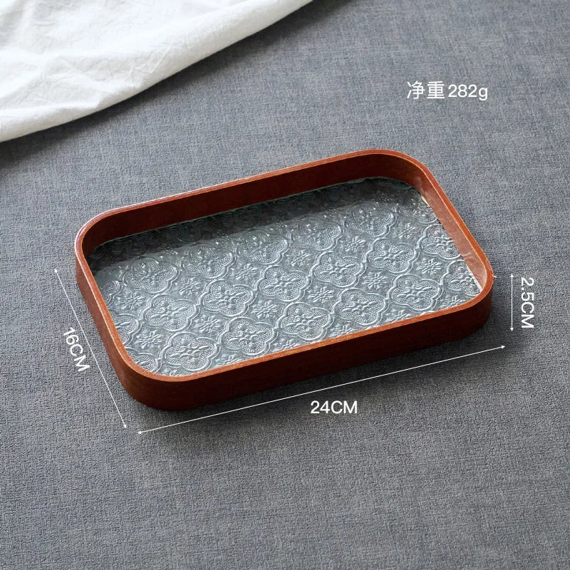 Table Organizer Tray Storage Tray Walnut Wood Tray For Cutlery Serving Spoons Cooking Utensils Teapot Teacup Snack ﻿Tray