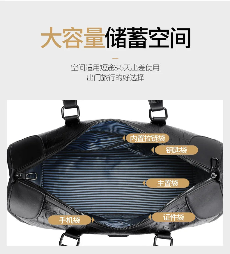 Fashion Handbag Bag Men Business Travel Tote Luxury Alligator PU Leather Luggage Bag With Shoulder Strap Crossbody Bags Duffle