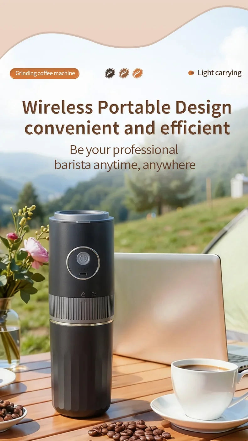 2-in-1 Portable Wireless Outdoor Camping Coffee Machine - Bean Grinding & Hand Brewing Portable Coffee Maker