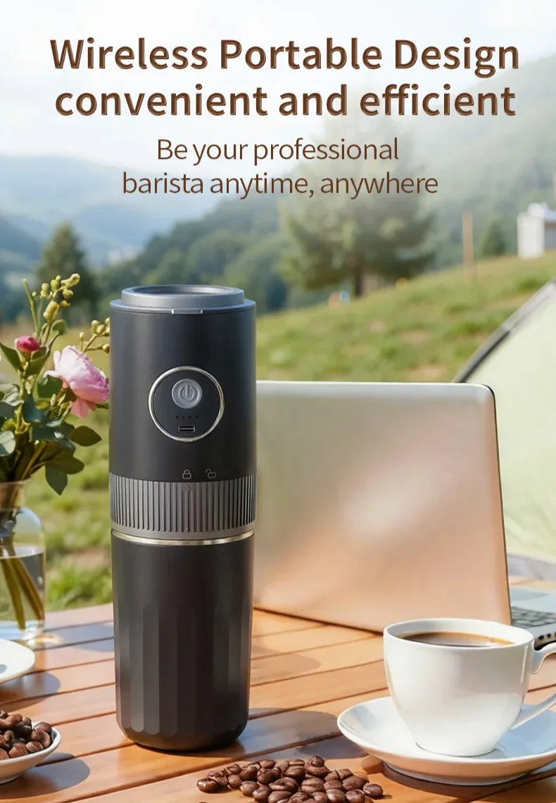 Travel-Friendly All-in-One Coffee Maker - Built-in Grinder, Handheld Espresso Machine & Mini Pour Over Cup for Home and Outdoor